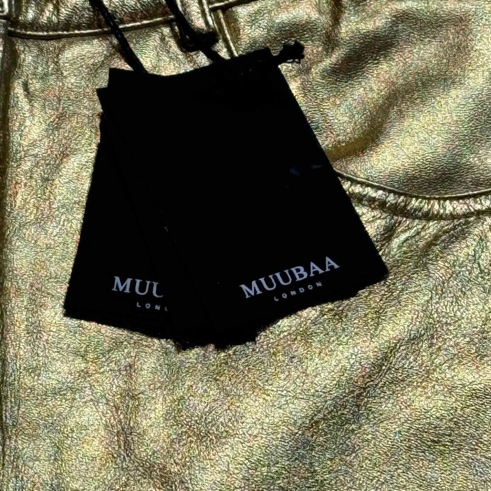 Muubaa London Amy Straight Sheep Leather Jeans 5-Pocket Gold Metallic Size‎ US 0 - Picture 9 of 15